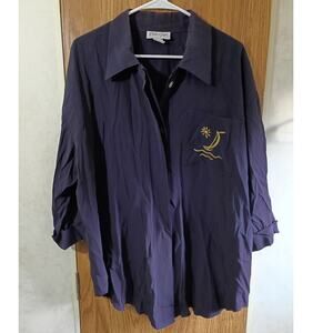 Vntg Pride Joys Embroidered 2X 3X Oversized Nautical Shirt Coastal Grandma